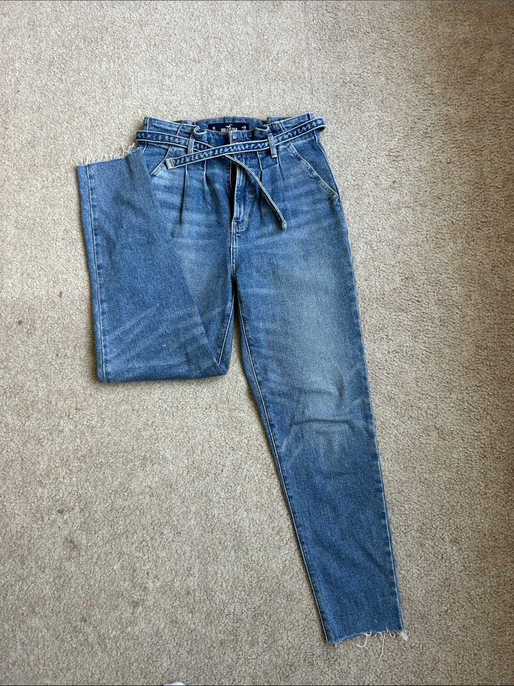 Hollister High-Rise Blue Denim Jeans with Waist Tie